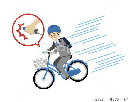 自転車に乗ってブレーキが利かなくなる会社員のイラストイメージ 97789164