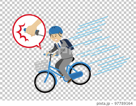 自転車に乗ってブレーキが利かなくなる会社員のイラストイメージ 97789164