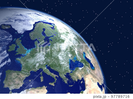地球　ヨーロッパ　背景に星あり(3DCGイメージ) 97789716
