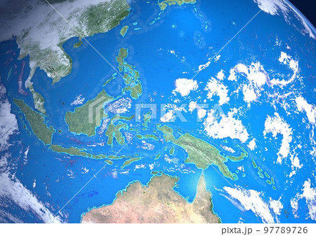 東南アジア　東南アジア諸国連合　メラネシア諸国　青い海　アップ(3DCGイメージ) 97789726