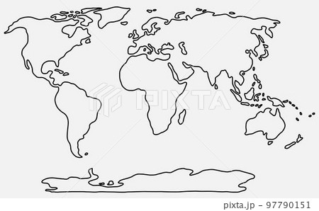 Freehand world map sketch on white background. 97790151