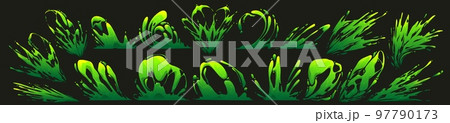 Set of green toxic liquid, slime, paint splatters Set of green toxic liquid, slime, paint splatters 97790173