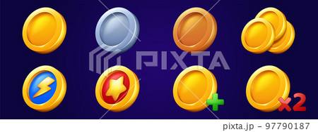 Gold coins icons, tokens for game ui interface Gold coins icons, tokens for game ui interface 97790187