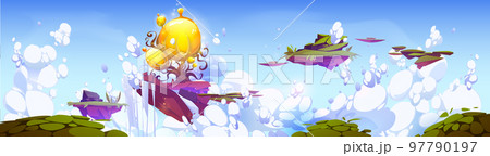 Fantasy islands with magic tree floating in sky 97790197