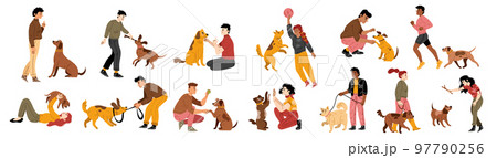 Happy people playing with dogs and smiling 97790256