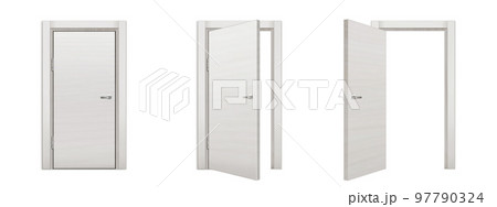 White wooden door in open, closed, ajar position 97790324