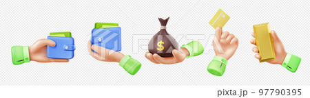 3d render hand with money isolated set, payment 3d render hand with money isolated set, payment 97790395