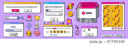 Y2k windows, retro screens in retrowave style 97790396