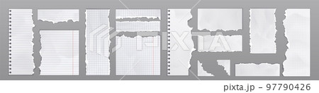 Notebook pages and paper sheets with torn edges 97790426