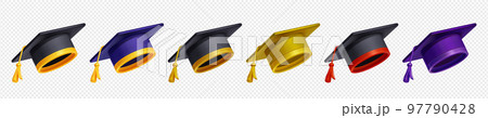 Set of graduation caps in different colors 97790428
