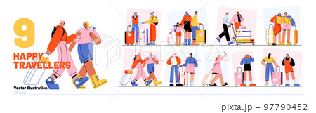 Happy people travelling set on white background 97790452