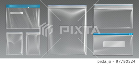 Plastic ziplock bags, empty zip pouches vector set Plastic ziplock bags, empty zip pouches vector set 97790524