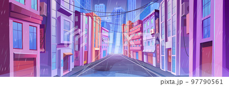 City street with road at rain, empty wet driveway 97790561