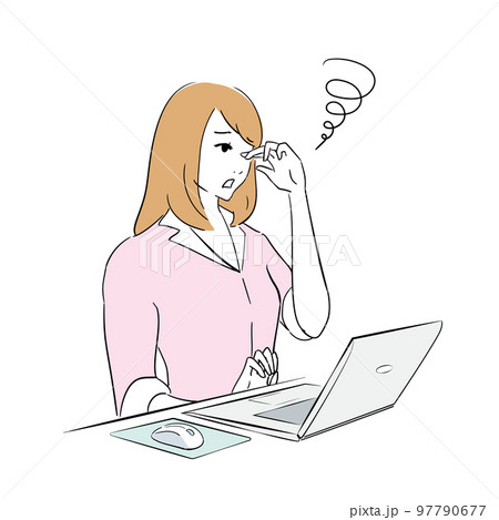デスクワークで疲労が溜まった女性 97790677
