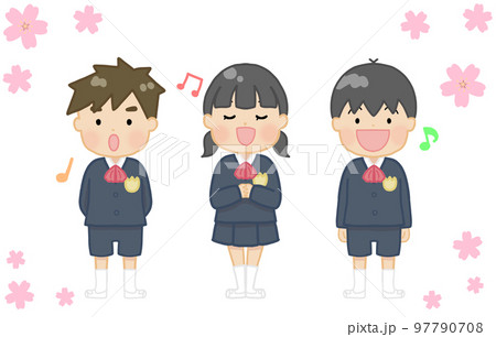 卒園式で合唱する子どもたち（桜背景） 97790708