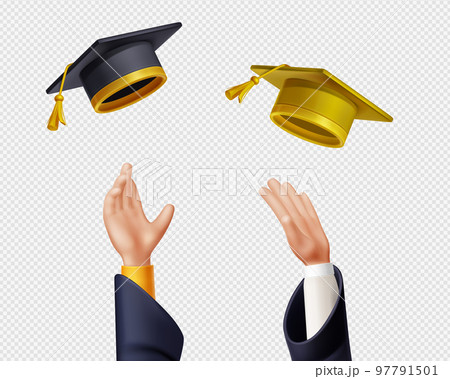 Students throw up graduation caps in air Students throw up graduation caps in air 97791501