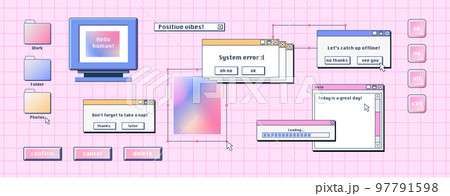 Retro computer interface, desktop pc elements 97791598
