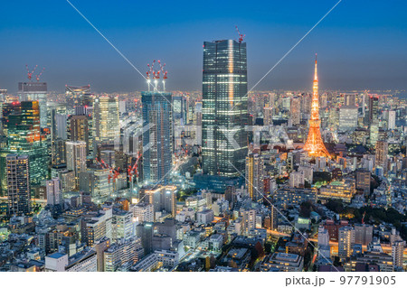 港区から見た東京タワーが見える夜景 97791905