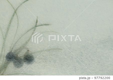 和紙とジャノヒゲ（蛇の髭）の背景素材 97792200