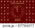 christmas clock on a festive red background. 2023 new year 97794077