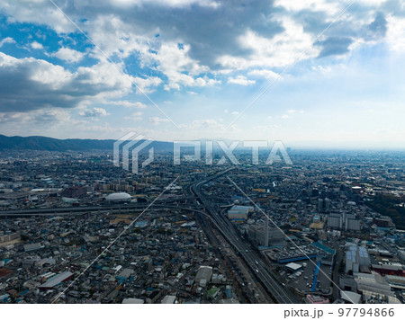 大阪府門真市上空からの空撮写真　門真ジャンクション、ラクタブドーム等 97794866