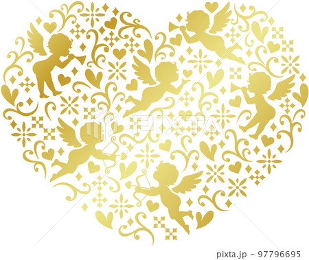天使と花とハートの模様のグラデーションイラスト 97796695