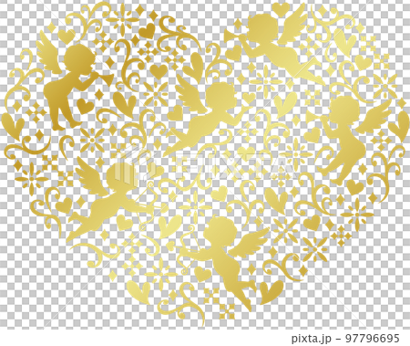 天使と花とハートの模様のグラデーションイラスト 97796695