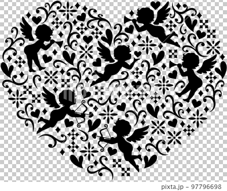 Illustration of an angel, flowers and a heart pattern 97796698