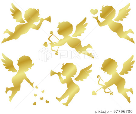 キューピットの金色シルエットイラストセット 97796700
