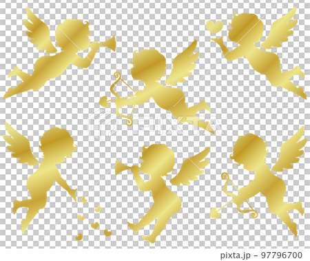 Cupid's golden silhouette illustration set 97796700