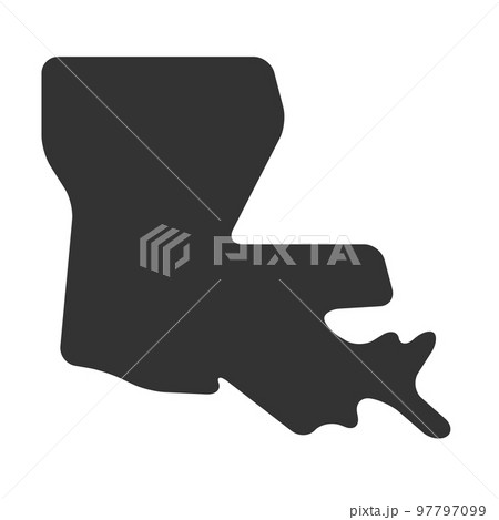 Louisiana state of United States of America, USA. Simplified thick black silhouette map with rounded corners. Simple flat vector illustration 97797099