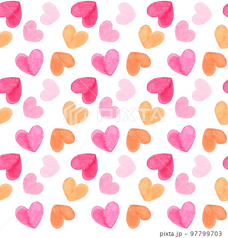 かわいいハートマークのパターン　手描き水彩イラストのハート柄 97799703