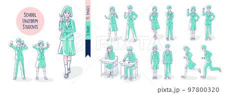 制服を着た中学生、または高校生の全身のシーンセット。 97800320