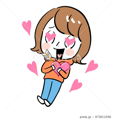 女性　恋　射抜く　笑顔　ハート 97801096