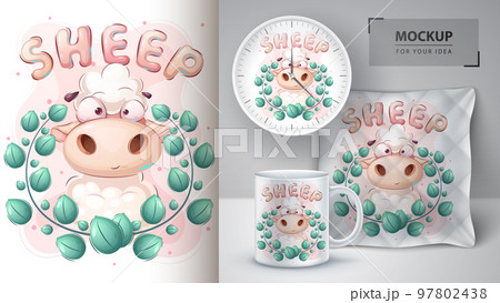 Cartoon character pretty animal lamb - poster and merchandising Cartoon character pretty animal lamb - poster and merchandising 97802438