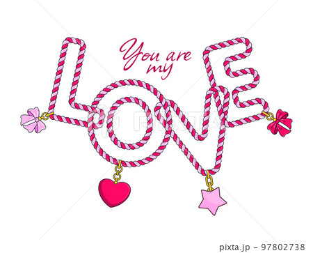 Love word. Rope and chains lettering. Jewelry decoration in Boho style 97802738