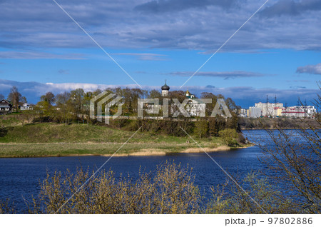 Snetogorsky Monastery. Nice view of the monastery and the city. Milestones in history. Sunny day. 97802886