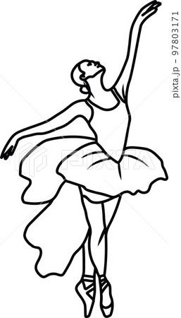 Watercolor dancing ballerina black lines. Isolated dancing ballerina. Hand drawn classic ballet performance, pose. Young pretty ballerina women illustration. Can be used for postcard and posters. Watercolor dancing ballerina black lines. Isolated dancing ballerina. Hand drawn classic ballet performance, pose. Young pretty ballerina women illustration. Can be used for postcard and posters. 97803171