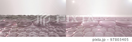 Skin surface before and after peeling. 3d rendered illustration of action of peeling gel, laser resurfacing, chemical peeling, microdermabrasion or other beauty spa procedure Skin surface before and after peeling. 3d rendered illustration of action of peeling gel, laser resurfacing, chemical peeling, microdermabrasion or other beauty spa procedure 97803405