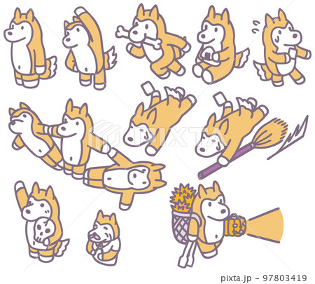 柴犬　キャラクター素材　運動　全身　かわいい 97803419