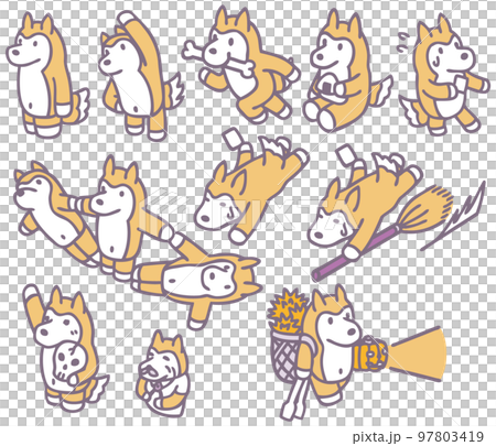 柴犬　キャラクター素材　運動　全身　かわいい 97803419