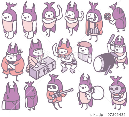 カブトムシ クワガタ キャラクター素材 甲虫 カブトムシ クワガタ キャラクター素材 甲虫 97803423