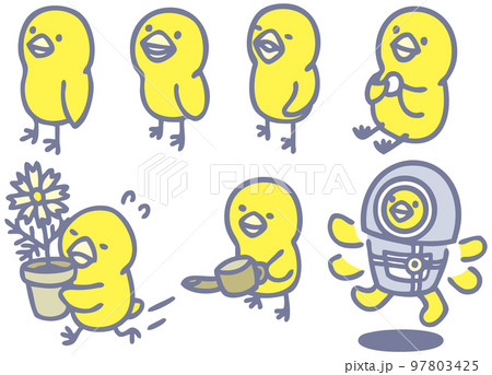 ヒヨコ　キャラクター素材　全身　ポーズ 97803425