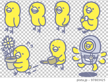 ヒヨコ　キャラクター素材　全身　ポーズ 97803425