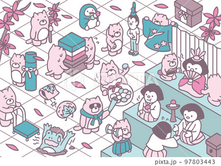 三月のイメージ　雛祭り　猫　雛段 97803443