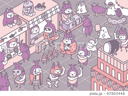 夏祭り　8月のイメージ　カブトムシ　クワガタ　お盆 97803448