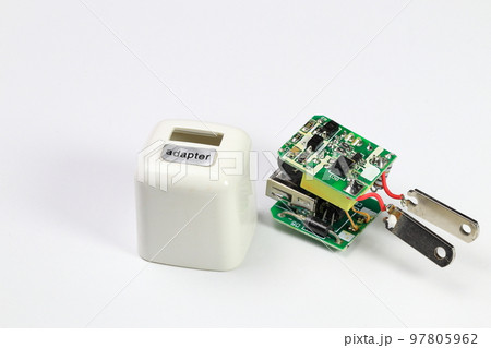 inside of usb charger adapter on white...の写真素材 [97805962] - PIXTA
