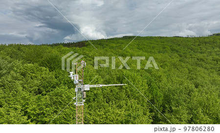 Station methane CH4 science research drone aerial atmospheric weather meteorology eddy, measuring ozone O3, carbon, carbon dioxide CO2, nitrogen oxides N2O, mountain beech Fagus Europe Station methane CH4 science research drone aerial atmospheric weather meteorology eddy, measuring ozone O3, carbon, carbon dioxide CO2, nitrogen oxides N2O, mountain beech Fagus Europe 97806280