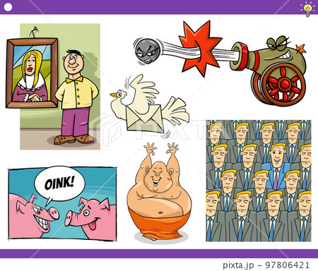 cartoon concepts or metaphors or sayings set 97806421