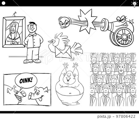 cartoon concepts or metaphors with comic characters set 97806422